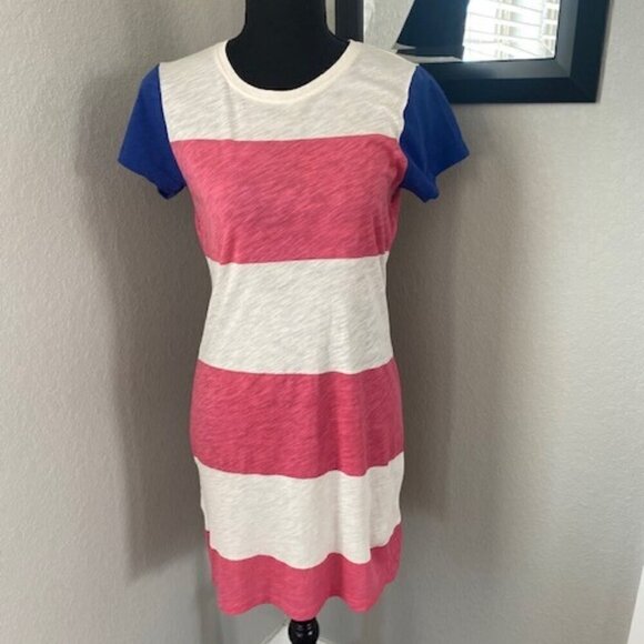 FC Jeans Pink Cream Nautical Wide Stripe Slub Tee T Shirt Dress 6 - Picture 2 of 8